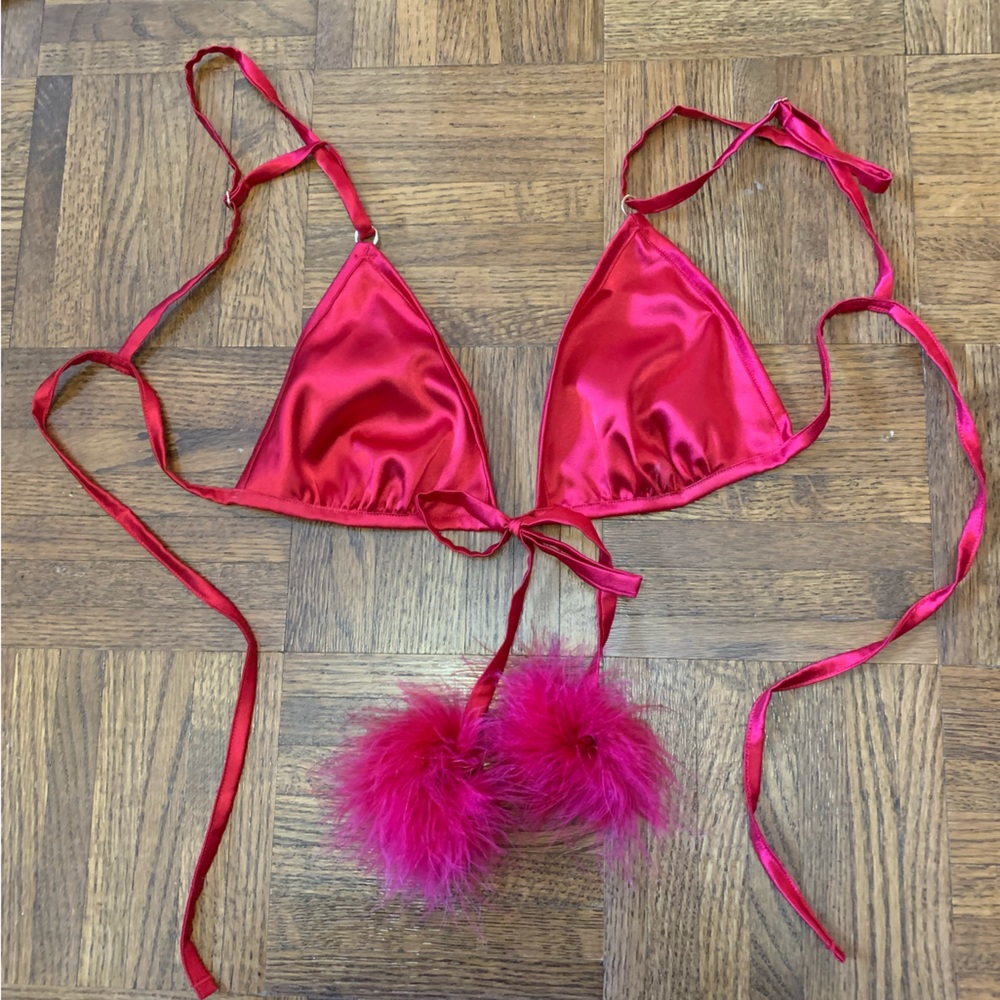 La Senza Red Satin Unlined Bralette XS BRAND NEW